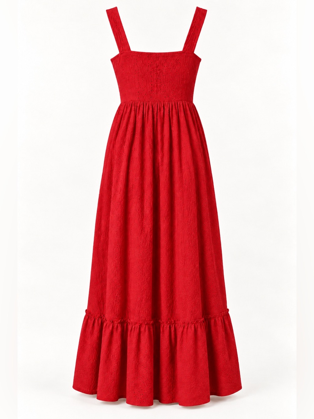 Red Maxi Sundress with Smocked Bodice - Picture 3 of 4